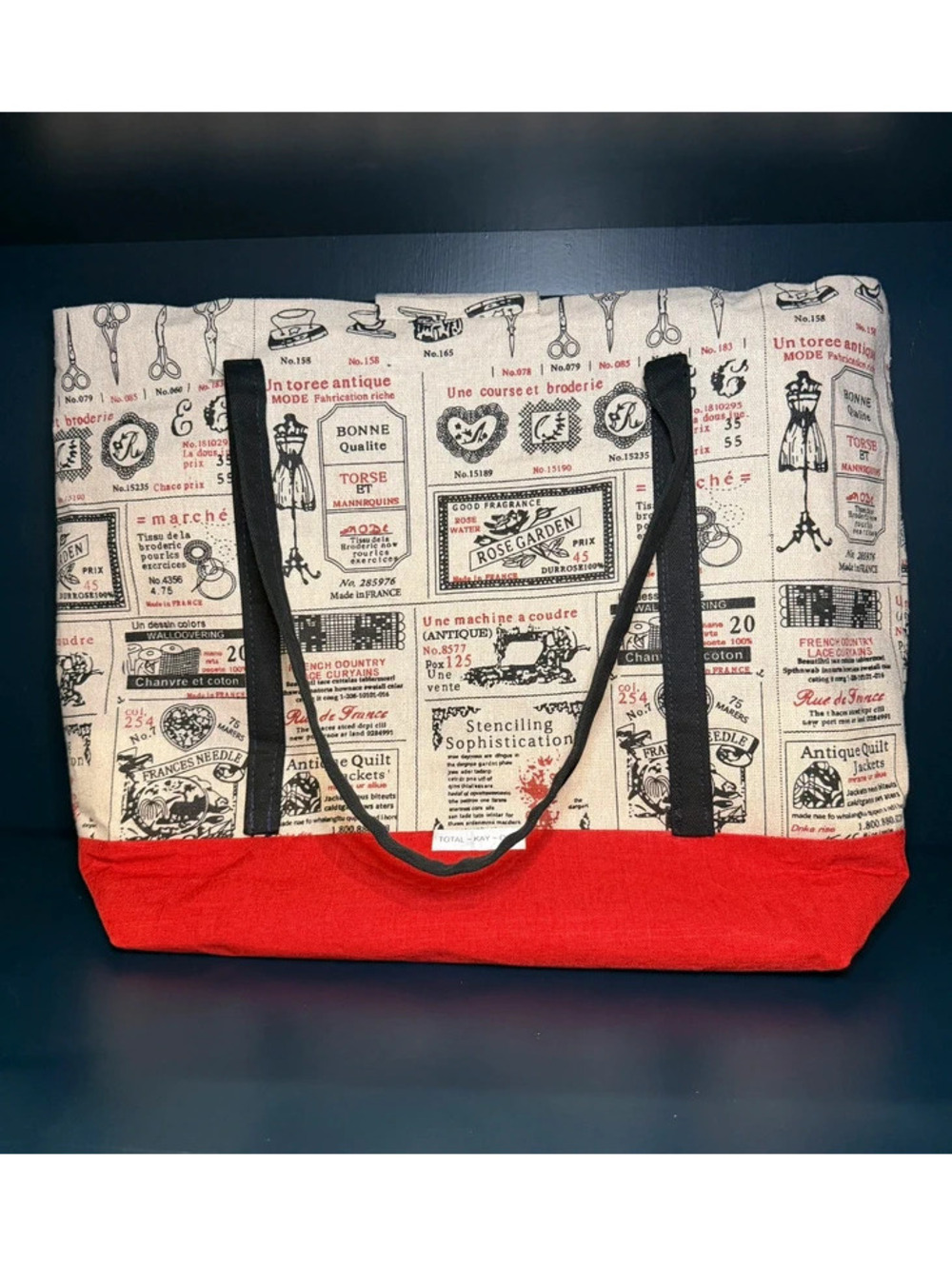 Vintage-style French sewing print canvas tote bag –Total-kay-oss